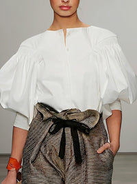 Puff Sleeves Buttoned Solid Color Blouses&Shirts Tops