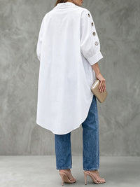 Buttoned Hollow Pleated Solid Color High-Low Loose Lapel Blouses&Shirts Tops