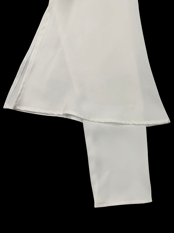 Asymmetric Solid Color Split-Joint Long Sleeves Loose Round-neck T-Shirts Tops