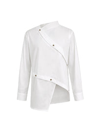 Long Sleeves Asymmetric Buttoned Split-Front Blouses&Shirts Tops