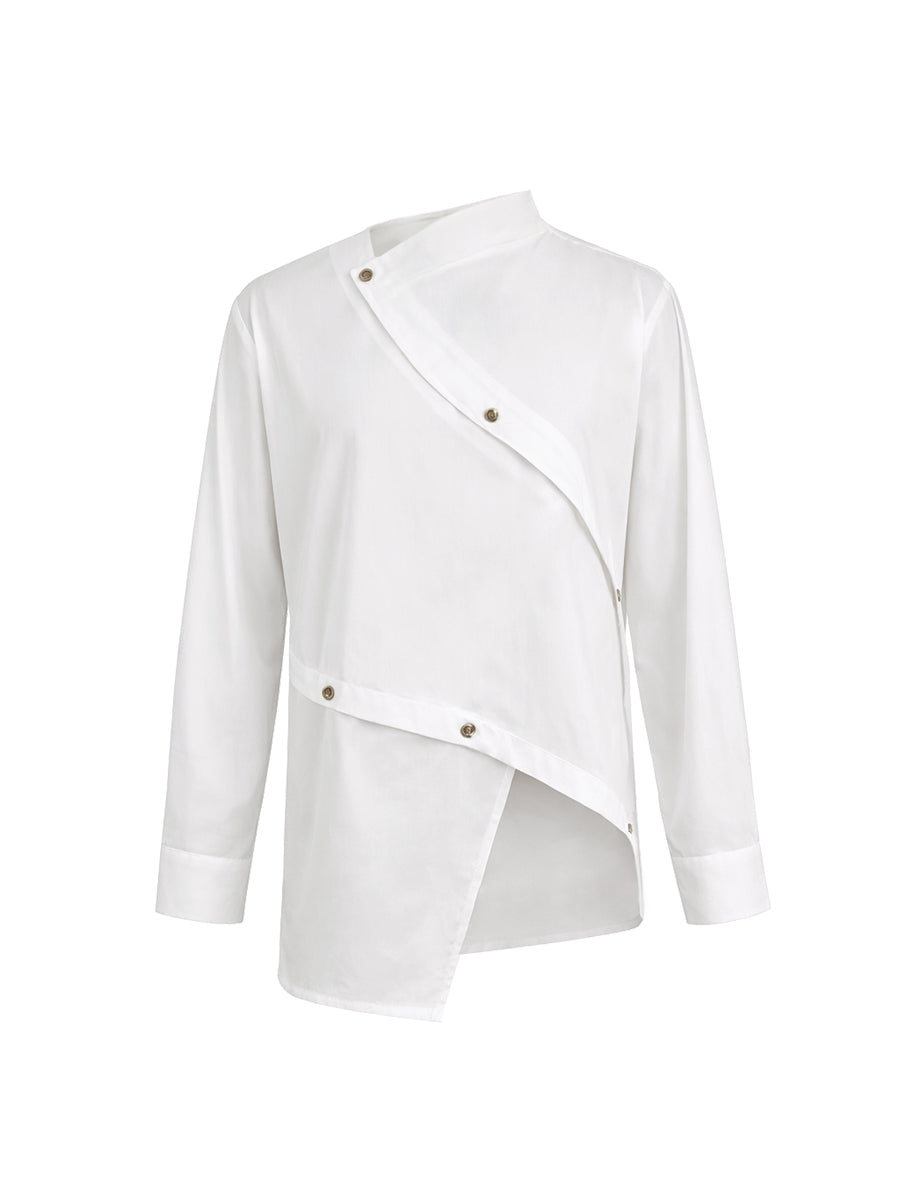 Long Sleeves Asymmetric Buttoned Split-Front Blouses&Shirts Tops