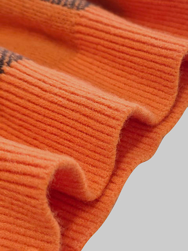 Contrast Color Plaid Long Sleeves Mock Neck Sweater Tops