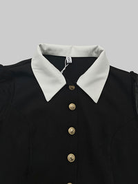 Buttoned See-Through Solid Color Split-Side Long Sleeves Lapel Shirt Dress Maxi Dresses