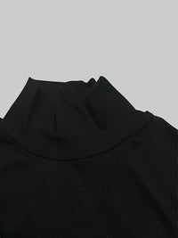 Skinny Solid Color Split-Joint High Neck T-shirts