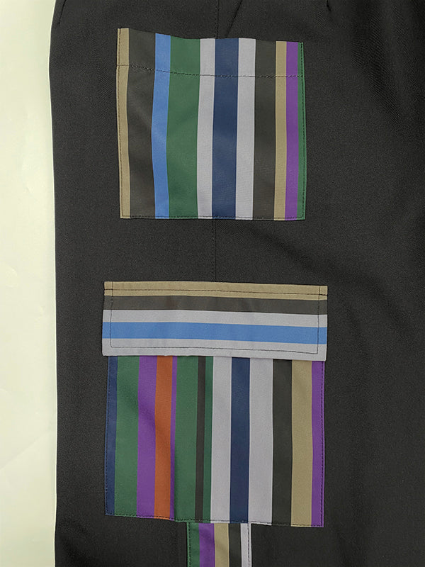 High Waisted Loose Pockets Split-Joint Striped Pants Trousers