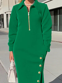 Long Sleeves Asymmetric Split-Joint Split-Side Zipper Lapel Maxi Dresses