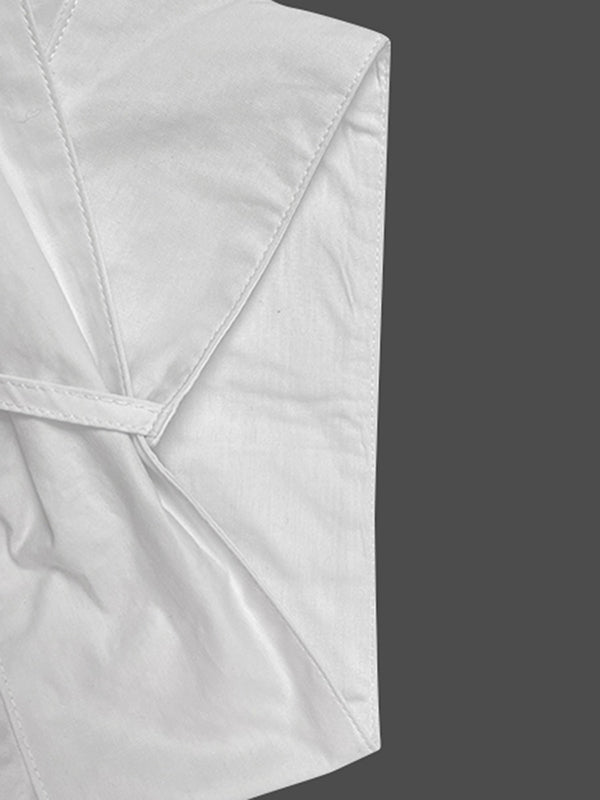 Flared Sleeves Long Sleeves Buttoned Falbala Solid Color Stand Collar Blouses&Shirts Tops