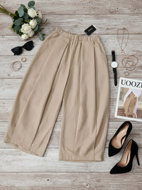 Loose Wide Leg Pleated Pockets Solid Color Pants