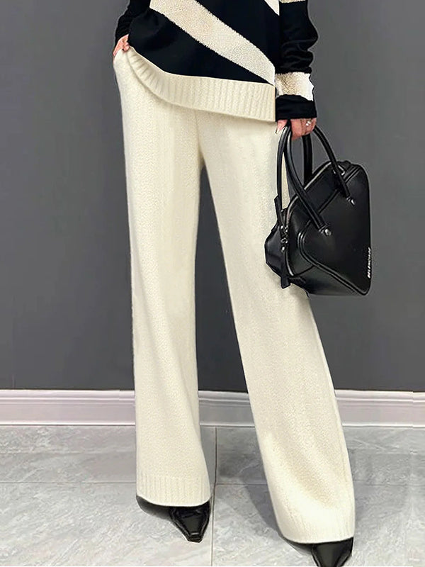 Solid Color High Waisted Loose Trousers Pants