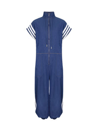 Ankle-Tied Loose Contrast Color Pockets Split-Joint Striped Zipper Stand Collar Jumpsuits