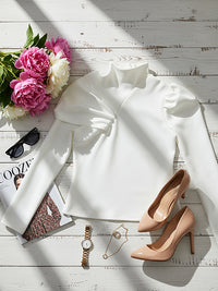 Asymmetric Pleated Solid Color Irregularity Long Sleeves High Neck Sweatshirt Tops