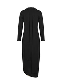 Asymmetric Buttoned Split-Joint Split-Side Long Sleeves Loose Mock Neck Maxi Dresses