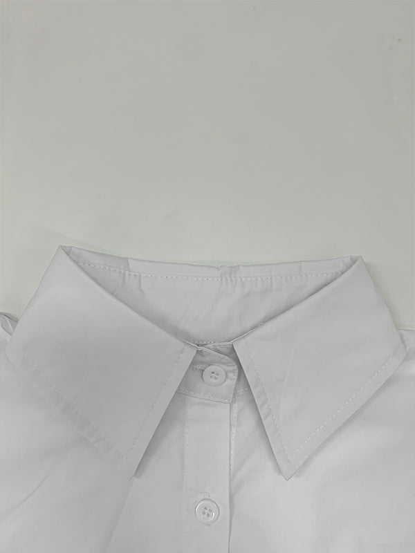 A-Line High-Low Buttoned Pockets Printed Split-Side Stand Collar Blouses&Shirts Tops