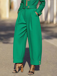 High Waisted Wide Leg Pleated Split-Joint Pants Trousers