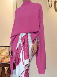 Solid Color Batwing Sleeves Irregular clipping Stand Collar Blouses&shirts Tops