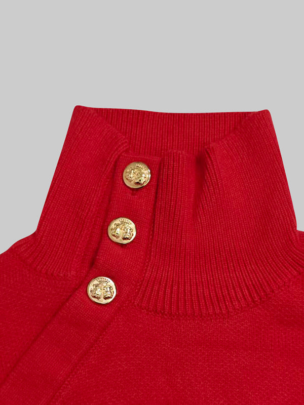 Long Sleeves Loose Beaded Solid Color Split-Side High Neck Sweater Tops