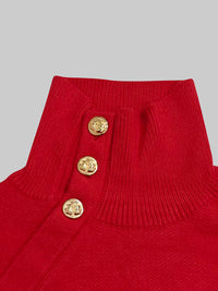 Long Sleeves Loose Beaded Solid Color Split-Side High Neck Sweater Tops