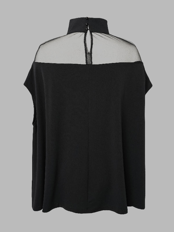 Batwing Sleeves See-Through High-Neck Blouses&Shirts Tops