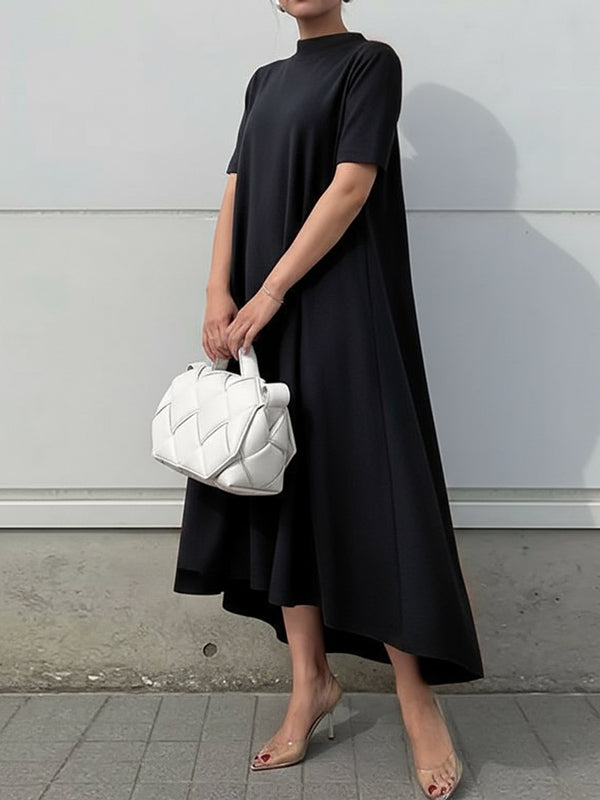 High-Low Short Sleeves Solid Color Maxi Dresses