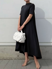 High-Low Short Sleeves Solid Color Maxi Dresses