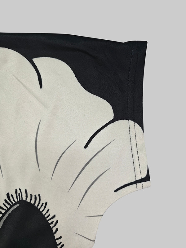 Flower Print Short Sleeves Skinny High Neck T-Shirts Tops