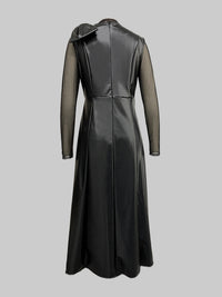 Bowknot Solid Color Split-Joint A-Line Long Sleeves Round-Neck Midi Dresses