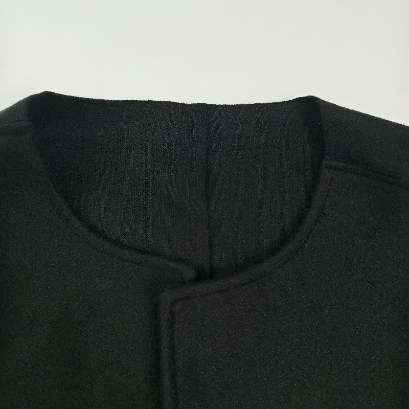 Solid Color Long Sleeves Loose Collarless Woolen Coat