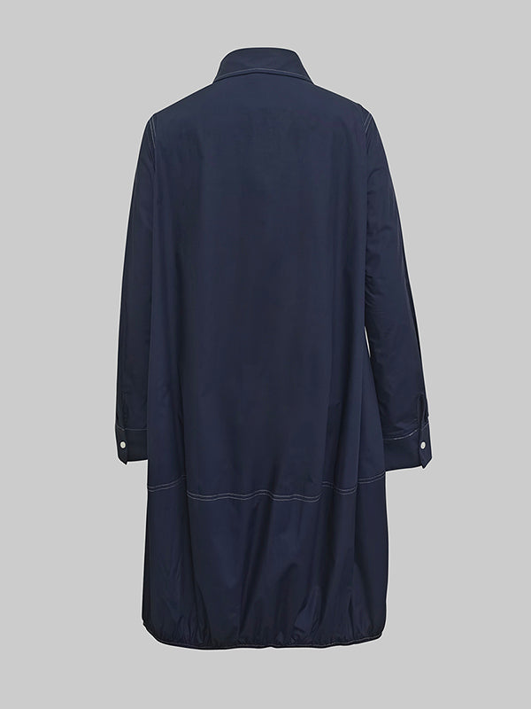 Long Sleeves Loose Buttoned Pockets Solid Color Lapel Midi Dresses