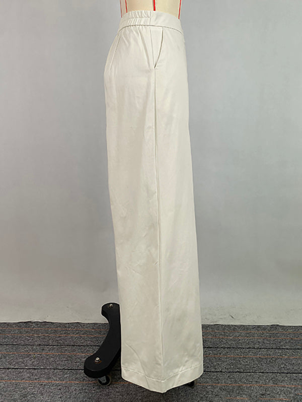 Solid Color High Waisted Loose Trousers Pants