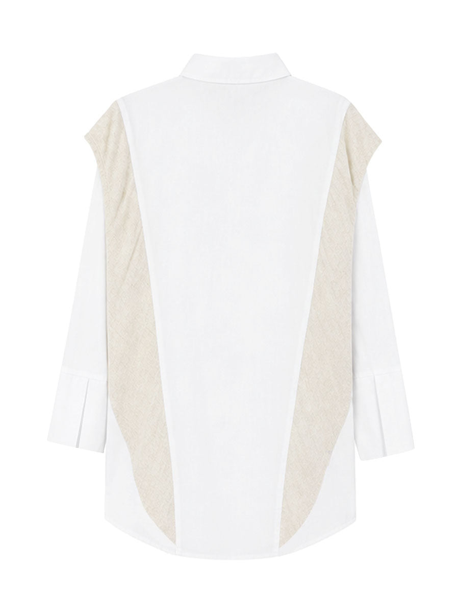 Buttoned Contrast Color Split-Joint Flared Sleeves Long Sleeves Lapel Blouses&Shirts Tops