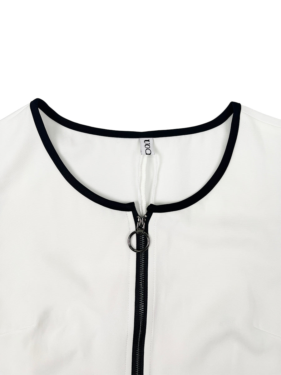 Loose Sleeveless Contrast Color Pockets Zipper V-Neck Jumpsuits