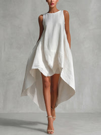 Solid Color Zipper A-Line High-Low Round-Neck Maxi Dresses