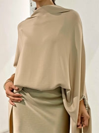 Loose Batwing Sleeves Split-Joint High Neck T-Shirt + Floral Printed Skirt Two Pieces Set