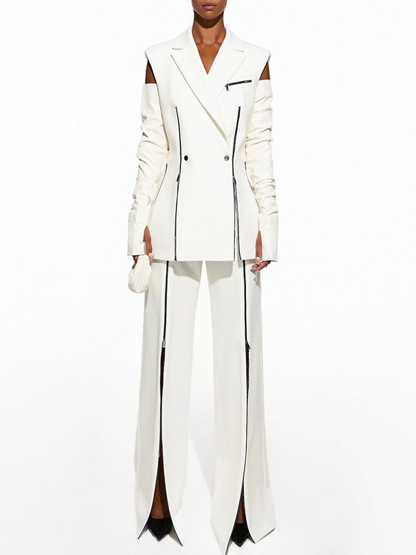 High Waisted Loose Contrast Color Solid Color Zipper Pants Trousers