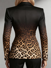 Buttoned Gradient Leopard Pockets Long Sleeves Notched Collar Outerwear Blazer