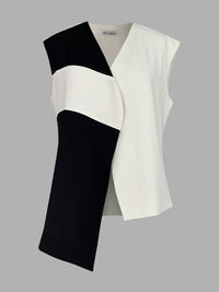 Loose Sleeveless Asymmetric Contrast Color V-Neck Vest Top