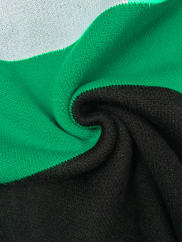 Contrast Color Split-Joint Flared Sleeves High-Low High Neck Sweater Tops Pullovers