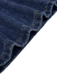 High Waisted Loose Buttoned Geometric Hollow Pockets Split-Joint Jean Pants Bottoms