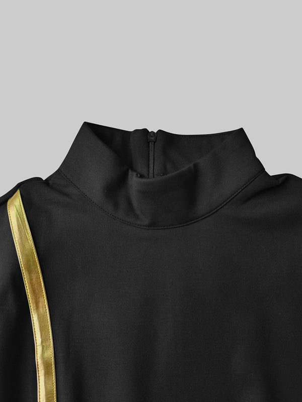 Bodycon Long Sleeves Asymmetric Split-Joint High Neck Maxi Dresses