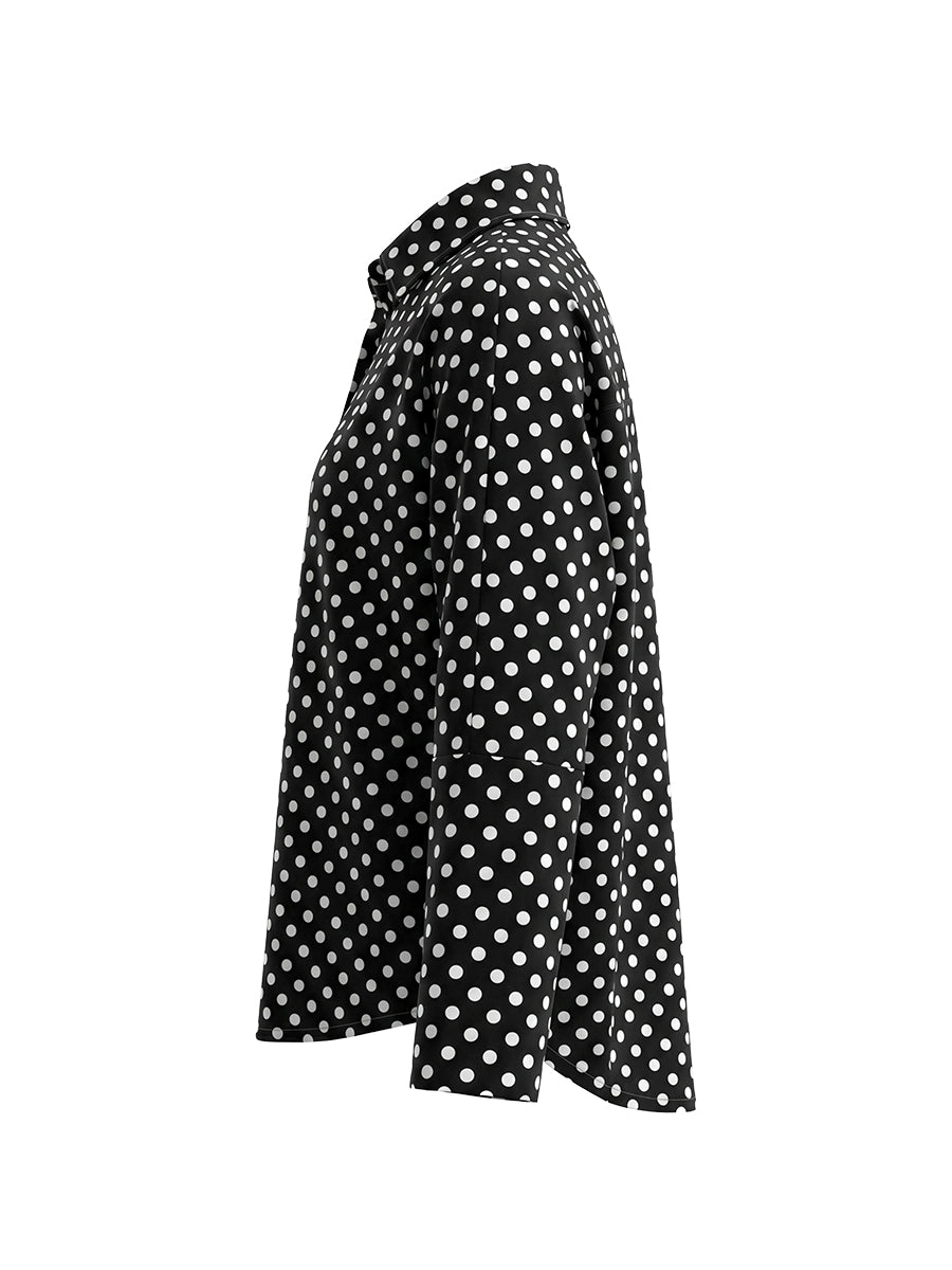 Long Sleeves Loose Buttoned Contrast Color Polka-Dot Split-Joint Lapel Blouses&Shirts Tops