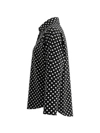 Long Sleeves Loose Buttoned Contrast Color Polka-Dot Split-Joint Lapel Blouses&Shirts Tops