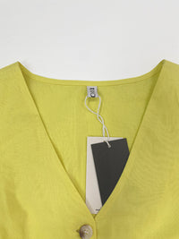 High Waisted Long Sleeves Buttoned Pockets Solid Color V-Neck Jumpsuits