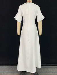 A-Line Flared Sleeves Shiny Solid Color Split-Joint Square-Neck Maxi Dresses