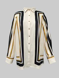 Long Sleeves Loose Plaid Striped Lapel Blouses&Shirts Tops