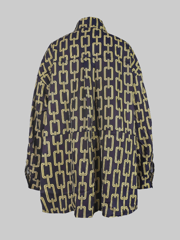 Printed Split-Joint High-low Long Sleeves Blouses