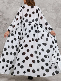 High Waisted Long Sleeves Pleated Polka-Dot See-Through Split-Joint Deep V-Neck Maxi Dresses Outerwear