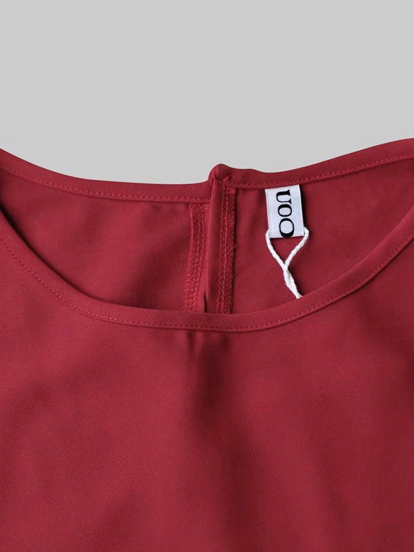 Split-Joint Tied Waist Batwing Sleeves Round-Neck Blouses&Shirts Tops