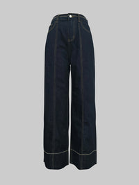Pockets High Waisted Wide Leg Jean Pants Bottoms