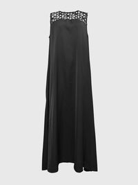 Hollow Solid Color Split-Joint Loose Sleeveless Round-Neck Maxi Dresses