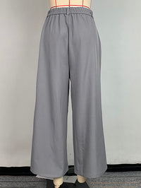 Loose Wide Leg Pockets Solid Color Ninth Pants Trousers